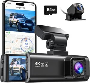 REDTIGER F7N 4K Dual Dash Cam with 64GB Card, Built-in WiFi GPS Front 4K/2.5K and Rear 1080P Dual Dash Camera for Cars,3.18 inch Screen,170° Wide Angle, Parking Monitor, Support 256GB Max