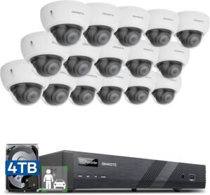 ONWOTE 16 Channel 4K PoE Security Camera System, 16x 8MP 128° Vandal Proof Audio IP Cameras, AI Detect Human Vehicle, 100ft 60ft Ethernet Cables, 16CH Commercial NVR 4TB, Outdoor CCTV for Businesses