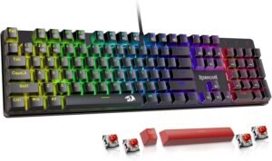 Redragon Mechanical Gaming Keyboard, Wired Mechanical Keyboard with 11 Programmable Backlit Modes, Hot-Swappable Red Switch, Anti-Ghosting, Double-Shot PBT Keycaps, Light Up Keyboard for PC Mac