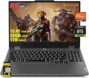 Lenovo LOQ Gaming Laptop 15.6″ FHD IPS 144Hz (100% sRGB G-SYNC) AMD Octa-Core Ryzen 7 7435HS (Beats i7-12650H) 32GB RAM 1TB SSD GeForce RTX 4060 Backlit Nahimic Rapid Charge Win11 w/ICP Accessory