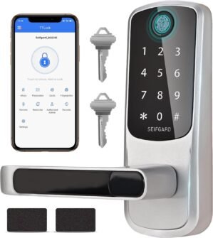 Keypad Door Lock with Handle,Smart Locks for Front Door,Smart Door Lock with Keypads,Fingerprint Door Locks Support WiFi& App Control,Digital Biometric Code Door Lock for Home,Office