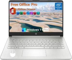 HP 14 Inch Laptop Student Business, with Office Lifetime License & Windows 11 Pro, Intel Dual-Core N4120, 16GB RAM, 384GB Storage(128GB eMMC+256GB MSD), Ultra Light, Webcam, WiFi, Accessories