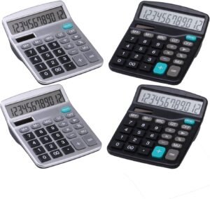 LICHAMP Desk Calculators with Big Buttons and Large Display, Office Desktop Calculator Basic 12 Digit with Solar Power and AA Battery (4 Packs Included), 4 Bulk Pack