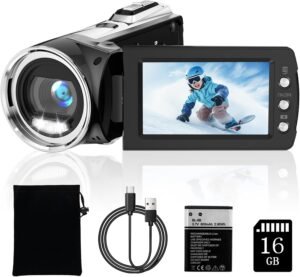 Video Camera Camcorder FHD 2.7K 36MP Digital Cameras Recorder for YouTube TikTok 2.7″ 270 Degree Rotation Screen Vlogging Camcorders Card for Kids with 16GB SD Card Christmas Birthday Gifts