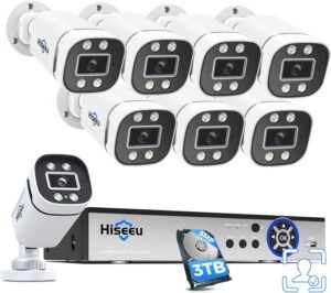 [3TB HDD+Person/Vehicle Detection] Hiseeu 5MP Security Camera System 8ch Wired Home Security Camera 8pcs Outdoor Security Cameras with Indoor H. 265+ DVR for Free Remote Mobile/PC 7/24 Recording