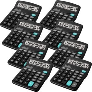 8 Pack Office Calculators Desktop, 12-Digit Solar Basic Desktop Calculator Dual Power Electronic Calculators with Large LCD Display Big Button Handheld Calculator for Office Home and School