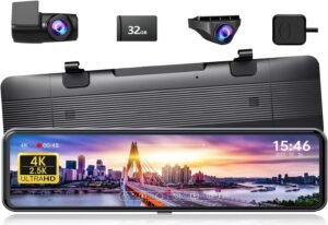 JOMISE 4K+2.5K Detached Rear View Mirror Camera,10.88″ Mirror Dash Cam Front and Rear Dual Camera for Car, Mirror Backup Camera with Parking Monitoring/Night Vision/G-Sensor/32GB Card Included