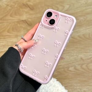 EYZUTAK Case for iPhone 13, Clear Cute Ribbon Bowknot Pattern Aesthetic Transparent Phone Case Raised Camera Protection Stylish Slim Soft Durable TPU Protective Cover for Women Girls – Pink