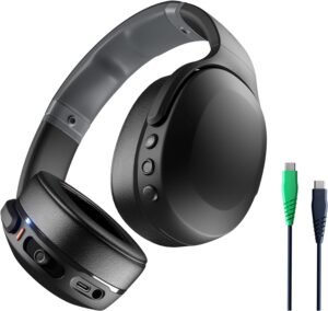 Skullcandy Crusher Evo Over-Ear Wireless Headphones with Sensory Bass with Charging Cable, 40 Hr Battery, Microphone, Works with iPhone Android and Bluetooth Devices – Black