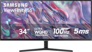 SAMSUNG 34″ ViewFinity S50GC Series Ultra-WQHD Monitor, 100Hz, 5ms, HDR10, AMD FreeSync, Eye Care, Borderless Design, PIP, PBP, LS34C502GANXZA, 2023, Black