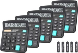 Calculators, BESTWYA 12-Digit Dual Power Handheld Desktop Calculator with Large LCD Display Big Sensitive Button (Black, Pack of 5)