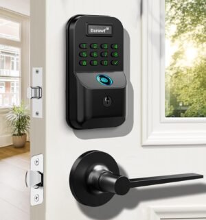 Fingerprint Door Lock with 2 Lever Handles – front door lock set, keyless entry door lock deadbolt with handle set,Smart Deadbolt Bluetooth Electronic Digital Keypad Lock,Auto Lock,door lock with code