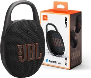 JBL Clip 5 – Ultra-Portable, Waterproof & Dustproof Bluetooth Speaker, Big Pro Sound with Punchy bass, Integrated Carabiner, Up to 12 Hours of Play, Made in Part with Recycled Materials (Black)