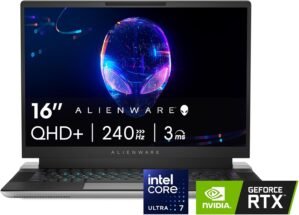 Alienware X16 R2 Gaming Laptop – 16-inch QHD+ 240Hz 3ms Display, Intel Core Ultra 7-155H, 16GB LPDDR5X RAM, 1TB SSD, NVIDIA GeForce RTX 4070 8GB GDDR6, Windows 11 Home, Onsite Service – Lunar Silver