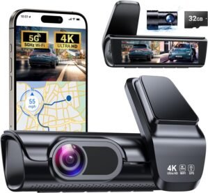 K600 4k Dash Cam Front and Rear, 3.59″ IPS Screen, Built-in GPS 5G WiFi Dash Camera for Cars with App, UHD 2160P Night Vision Free 32G SD Card, 170° Wide Angle, HDR, 24H Parking Mode