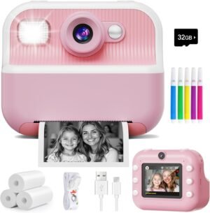 Instant Camera, Front Rear Dual Selfie Kids Camera with 1080P Videos, Holiday Birthday Gifts for Kids Age 3-12, Toddler Portable Travel Print Digital Camera Toy for 4 5 6 7 8 9 Year Boys Girls