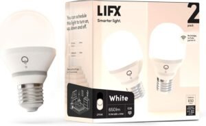 LIFX L3A19LW06E26CA White, A19 Wi-Fi Smart LED Light Bulb, Warm, Dimmable, No Bridge Required, Compatible with Alexa, Hey Google, Apple HomeKit (2 Pack)
