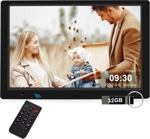 10.1 Inch Digital Picture Frame with 32GB USB Flash Drive, KECAG 1920×1080 HD IPS Screen Digital Photo Frame, Motion Sensor, Video, Music, Share Moments via SD Card or USB, with Remote Control