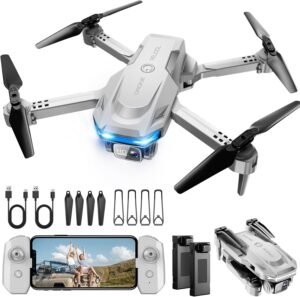 Drone with 1080P Camera – Foldable Remote Control Quadcopter with Voice Gesture Control, 3D Flip, One Key Start, Emergency Stop, 2 Batteries, Easier to use, Toy for Kids Adults Beginners, Grey
