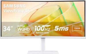 SAMSUNG 34” ViewFinity S65TC Series Ultra-WQHD 1000R Curved Computer Monitor, HDR10, 100Hz, AMD FreeSync, Thunderbolt 4, Height Adjustable Stand, Built-in Speakers, Eye Care, LS34C650TANXGO, 2024