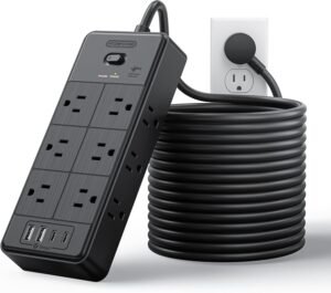 NTONPOWER 4000J Long Cord Surge Protector Power Strip, 25 FT Extension Cord with 12 Outlets & 4 USB Ports (2 USB C), 3 Side Multiple Outlet Extender, Wall Mounted for Home Office