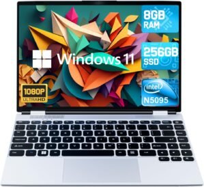 2025 Latest 14” Laptop Windows 11, 8GB RAM 256GB SSD, Intel N5095 Processor(Max 2.9 GHz), 1080P Full HD Display, TF Card Slot, USB-C, Mini-HDMI, Webcam, WiFi, Bluetooth, Lightweight(Silver)