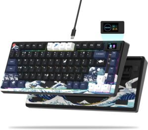 XVX Womier S-K80 75% Keyboard with Color Multimedia Display Mechanical Gaming Keyboard, Wired Hot Swappable Gasket Mount RGB Custom Keyboard, Pre-lubed Stabilizer for Mac/Win, Black Kanagawa