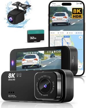Dash Camera for Cars,8K Ultra HD Dash Cam Front and Rear with 32GB Card,Built-in Super Night Vision,Wi-Fi & GPS,3.16” IPS Screen,170°Wide Angle,WDR, 24H Parking Mode,Loop Recording
