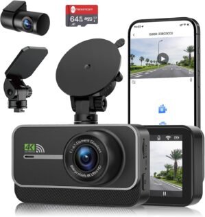 Dash Cam Front and Rear,4K+1080P WiFi Dual Dash Camera for Cars with App, 3″ IPS Dashboard Camera Recorder,Night Vision,24H/7 Parking Mode, Loop Recording,170° Wide Angle,Free 64GB SD Card