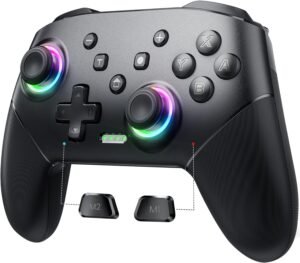 VOYEE Switch Controller Wireless, Pro Controllers Compatible with Lite/OLED/Android/iOS/PC, One-Key Pairing Gamepad with 9-Color RGB LEDs 1000mAh Battery 6-Axis Motion Wake Up Function