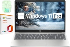 HP 15.6″ FHD Business & Student Laptop Computer, 64GB RAM 2TB SSD, 10-Core Intel Core i5, Windows 11 Pro Laptop with Microsoft Office Lifetime Suite, PLUSERA Earphones, Silver