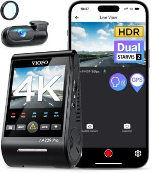 VIOFO A229 Pro 4K HDR Dash Cam, Dual STARVIS 2 IMX678 IMX675, 4K+2K Front and Rear Car Camera, 2 Channel with HDR, Voice Control, 5GHz WiFi GPS, Night Vision 2.0, 24H Parking Mode, Support 512GB Max