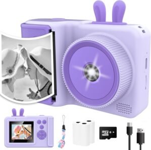 Kids Instant Print Camera,1080P Videos Digital Camera for Kids, Toddler Camera for Christmas Birthday Toy Gifts for Girls/Boys Age 3-12, Portable Kids Camera for 3 4 5 6 7 8 9 10 with SD Card (Purple)