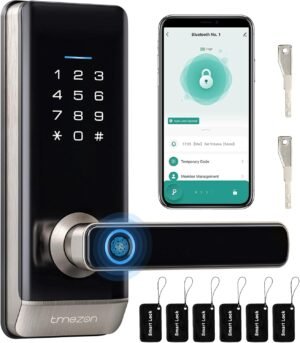 Smart Door Lock, TMEZON Keyless Entry Door Lock Fingerprint Door Lock with Keypad Digital Door Lock with Handle for Home, Rental, Office and Hotel TUYA Remote Control