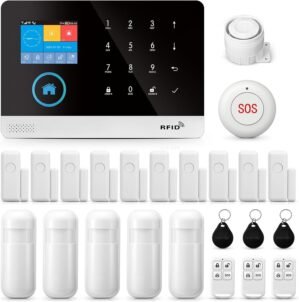 WiFi Wireless Alarm System for Home Security, GSM Home Alarm 24 Piece Kit with Siren, PIR Motion Sensors, Remote Controls, Window/Door Sensors (Tuya and Smart Life APP)