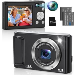 4K Digital Camera for Photography, 48MP Autofocus Vlogging Camera with Dual Camera, Flash, Anti-Shake, 16X Digital Zoom Point and Shoot Camera for Teens Boys Girls