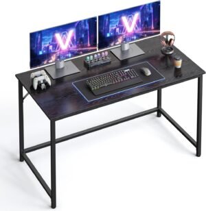 VASAGLE Computer Desk, Gaming Desk, Home Office Desk, for Small Spaces, 23.6 x 47.2 x 29.5 Inches, Industrial Style, Metal Frame, Black with Wood Grain ULWD039B56