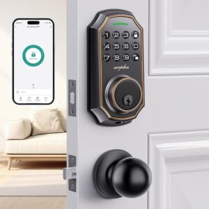 Keyless Entry Door Lock with 2 Door Knobs – App Control Electronic Keypad Deadbolt Smart Lock – 100 Code Keypad Door Lock with Handle – Front Door Lock Set – One Time Code – Auto Lock Easy to Instal