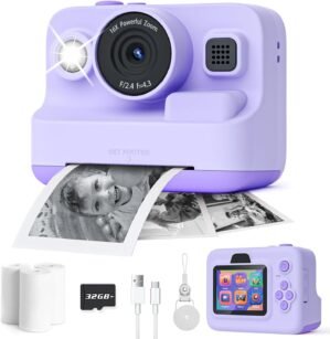 Instant Print Camera for Kids,2.4 Inch Screen Kids Instant Cameras, Christmas Birthday Gifts for Girls Age 3-12, Portable Toddler Toy for 3 4 5 6 7 8 9 10 Year Old Girls Boys Purple