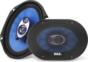 Pyle 5.25” Car Sound Speaker (Pair) – Upgraded Blue Poly Injection Cone 3-Way 200 Watt Peak w/Non-fatiguing Butyl Rubber Surround 100-20Khz Frequency Response 4 Ohm & 1″ ASV Voice Coil