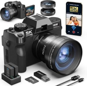 5K Digital Camera, 48MP/60FPS Cameras for Photography, Video/Vlogging Camera for YouTube, WiFi & App Control and Wide-Angle & Macro Lens, Perfect for Entry-Level Users and Beginners(32GB TF Card)