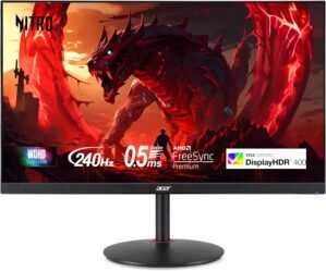 Acer Nitro 27″ WQHD 2560 x 1440 PC Gaming IPS Monitor | AMD FreeSync Premium | Up to 240Hz Refresh | Up to 0.5ms | DisplayHDR 400 | sRGB 99% | 1 x Display Port 1.4 & 2 x HDMI 2.1 | XV272U W2bmiiprx