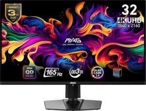 MSI MAG 321UP QD-OLED 32-inch QD-OLED 3840 x 2160 (UHD) Computer Monitor, 165Hz, Adaptive-Synch, HDMI, Display Port, VGA Port, VESA Mountable, Tilt, Height Adjustable, Speaker, 0.03ms, Black