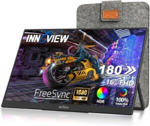 InnoView Portable Monitor, 16″ 1200P FHD 180Hz 100% sRGB, Portable Gaming Monitor with Sleeve, USB-C Mini HDMI Portable Laptop Monitor for Laptop, Phones, MacBook, Tablet, PS4/5, Switch, Xbox