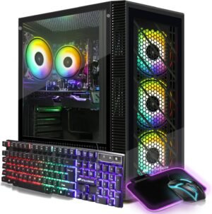 STGAubron Gaming PC Computer Desktop, Radeon RX 590 8G, Intel Core i7 up to 3.9G, 32G RAM, 1T SSD, 600M WiFi, BT 5.0, RGB Fan x4, Windows 10 Home