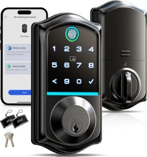 Veise Fingerprint Deadbolt Smart Lock, Keyless Entry Door Lock, App Control, Easy Installation, Electronic Touchscreen Keypad, Emergency Power Port, Biometric Smart Locks for Front Door, Matte Black