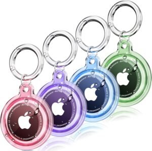 4 Pack Airtag Holder,Airtag Case Waterproof for Apple Airtags 4 Pack with Airtag Keychain,Compatible with Apple Air Tag,Dust and Scratch Proof Air tag Holder for Dog,Cat, Bags, Keys, Luggage- 4 Color
