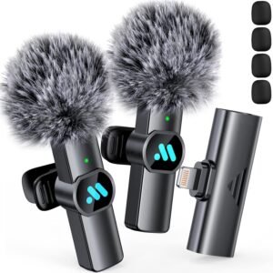 2pcs Lavalier Wireless Microphone for iPhone iPad Video Recording,Mini Microphone for Game Live Streaming,Interviews,YouTube,TikTok,Vlog(Not Applicable for iPhone USB-C Interface)