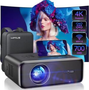 [Auto Focus/4K Support] Projector with WiFi 6 and Bluetooth 5.2, 700ANSI Native 1080P Outdoor Movie Projector, WiMiUS P62 Auto 6D Keystone & 50% Zoom, Smart Home Projector for iOS/Android/TV Stick