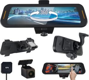 RYDEEN TOMBO 360X Surround View 4K Dash Camera 10-inch Touchscreen Frameless Rearview Mirror with TFT Monitor w/Auto Brightness Day/Night, Backup Video-in, Backup Camera Included